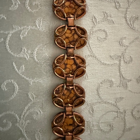 RARE-Signed  Matisse Topaz Enamel Copper Link  7" Bracelet-RETRO - Picture 1 of 5